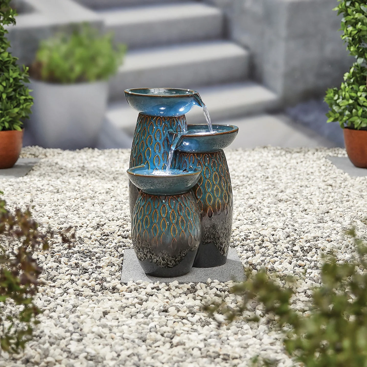 Stylish Fountain Glazed Trio Water Feature With LEDs 5 Stylish Fountain Glazed Trio Water Feature With LEDs - Image 3