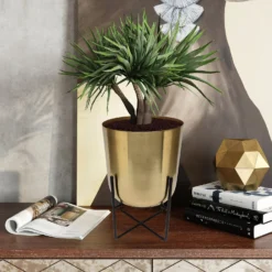 Brass Indoor Plant Pot With Cross Stand - 13.5cm -Garden Decoration Shop 13887188 1304999809734982