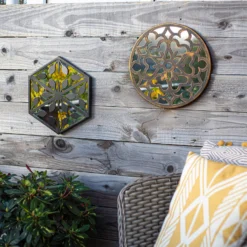 Hexagonal Laser Cut Outdoor Mirror 35cm - Black -Garden Decoration Shop 13981007 1595005835402682