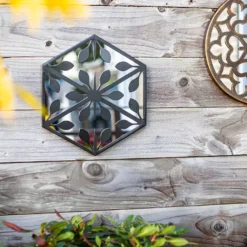 Hexagonal Laser Cut Outdoor Mirror 35cm - Black -Garden Decoration Shop 13981007 4985005835349966